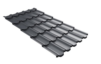 Металлочерепица квинта плюс с 3D резом 0,5 GreenСoat Pural Matt RR 23 темно-серый (RAL 7024 мокрый асфальт)